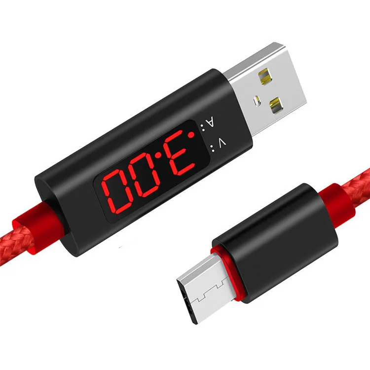 3A Напряжение Ток дисплей нейлоновый Плетеный Micro USB кабель для быстрой зарядки для SAMSUNG S7 S6 Edge XIAOMI Redmi 6A Note 6 Pro 5A 4X - Цвет: Красный