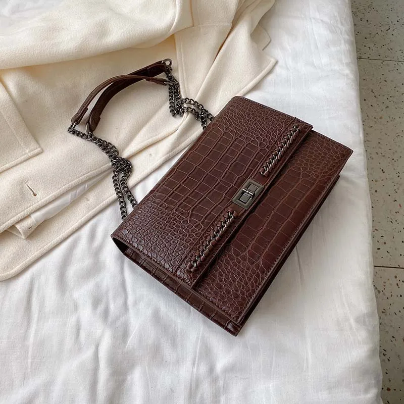 Coffee color Винтажная модная сумка через плечо новая качественная кожаная женская дизайнерская сумка с крокодиловым узором на цепочке сумка через плечо - Цвет: Coffee color