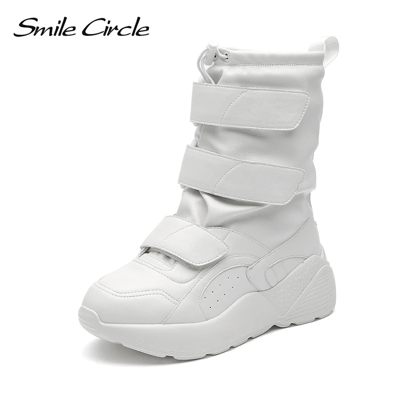 

Smile Circle Snow boots Women Winter Shoes Flat platform Boots 2019 fashion Round toe Warm plush Ladies Shoes