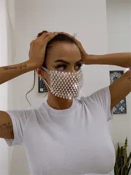 

Luxury Pearl crystal mask for men and women party performance masked singer dancer performance jewelry accessories