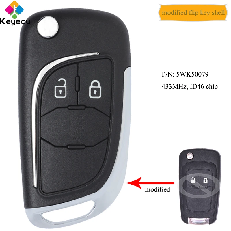

KEYECU Modified Flip Remote Control Car Key With 2 Buttons 433MHz ID46 Chip - FOB for Opel Insignia Astra J, for Chevrolet Cruze