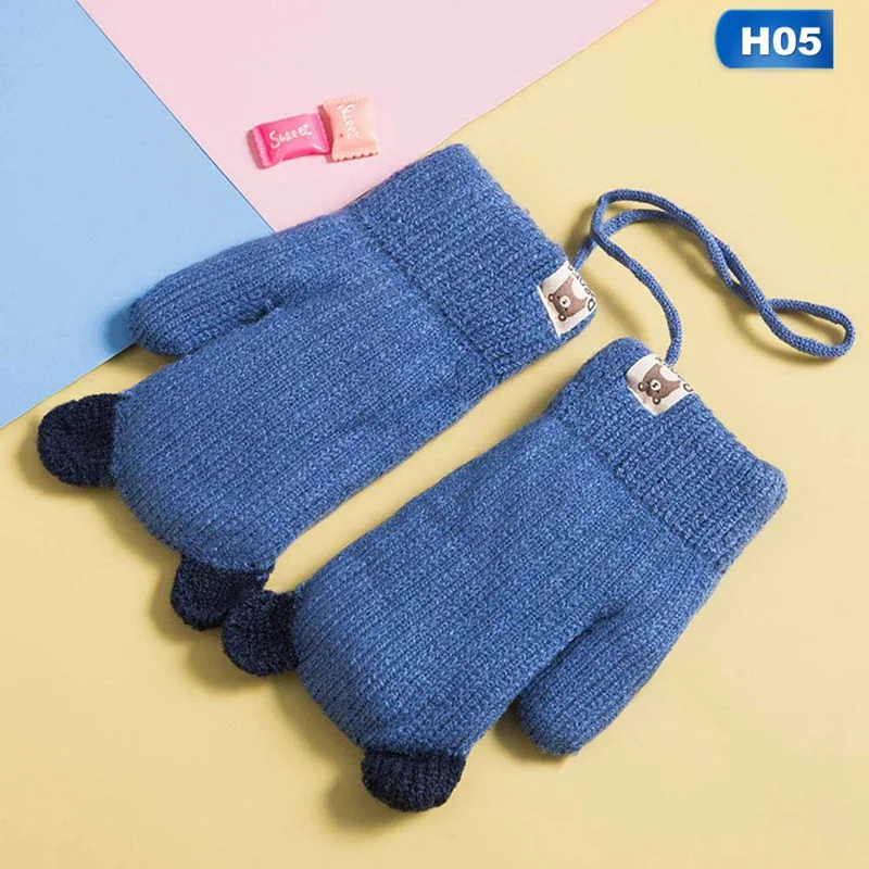 1 Pair Cute Cartoon Children Gloves Winter Autumn Warm Boys Girls Gloves Knitting Thicken Kids Full Finger Mittens 6-12 Year