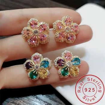 

2019 Flower Stud Earrring AAAAA cz Real 925 sterling silver Bijou Luxury Wedding Stud Earrings for women Bridal Party Jewelry