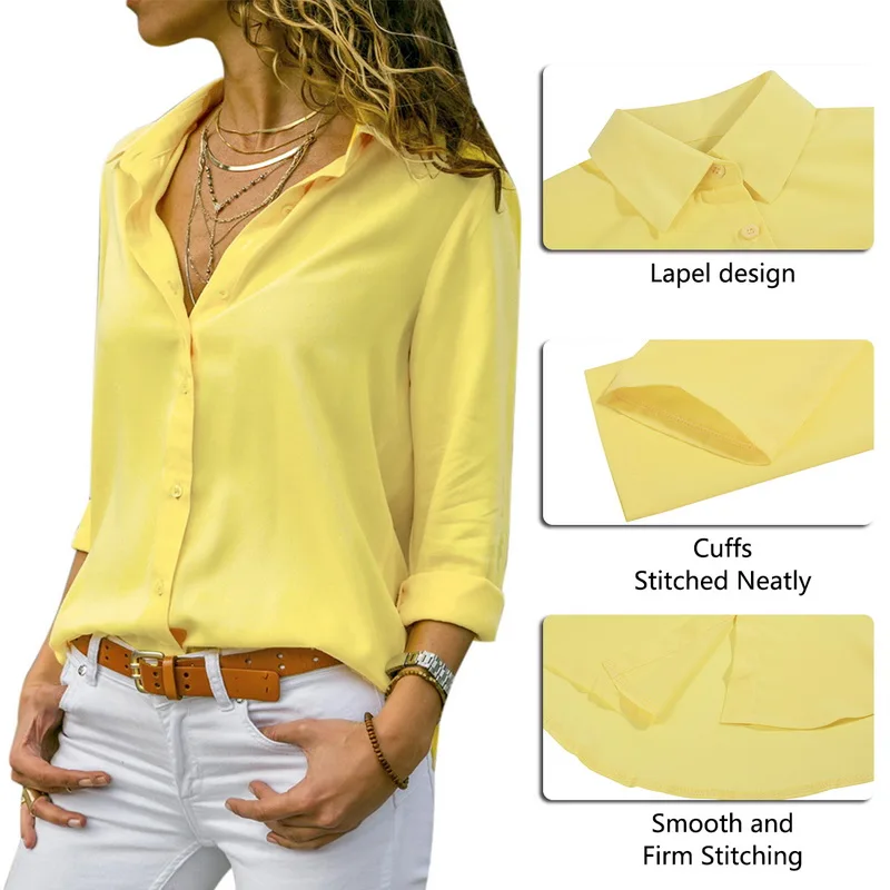 Женские топы, блузки, осень, элегантные с длинным рукавом, одноцветные с v-образным вырезом, шифоновая блузка, Женская рабочая одежда, рубашки размера плюс