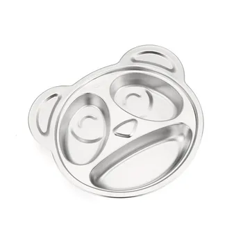 

Cute 3-section Kid Dinner Tray FDA Grade 304 Stainless Steel Divided Cartoon Animal Camping Tray Dinner Plate Food Storage