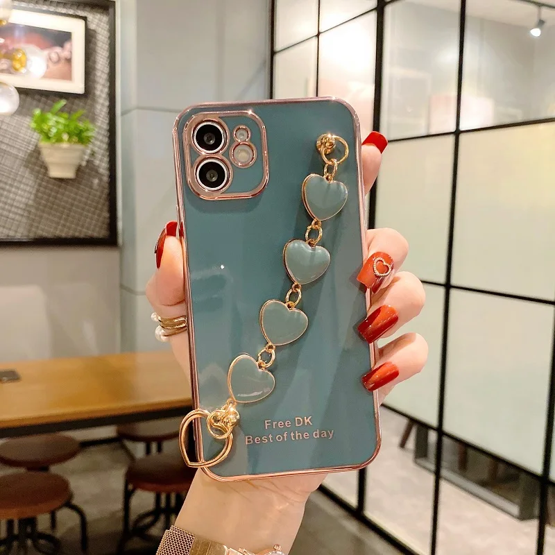 6D Electroplate Case For OPPO A74 A93 A94 A95 A12 A31 A32 A33 A72 A73 A52 A92 A91 A53 A54 A55 A35 A15 Love Heart Bracelet Cover best case for android phone
