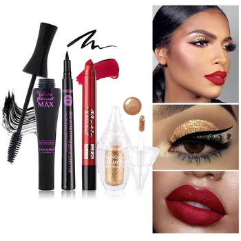 

Makeup Four-Piece Set Mascara Cream Eyeliner Lipstick Eye Shadow Cosmetics Makeup Set Is Not Easy to Smudge