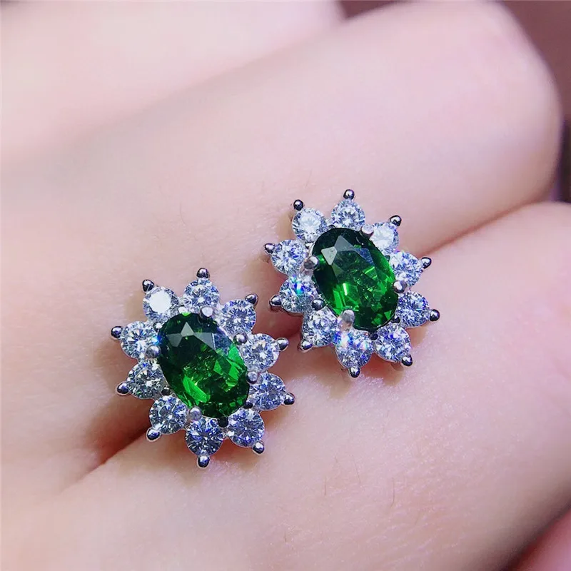 

100% Natural Chrome Diopside stud earring for women daily wear 4*6mm green gemstone fine jewelry Anniversary gift 925 silver