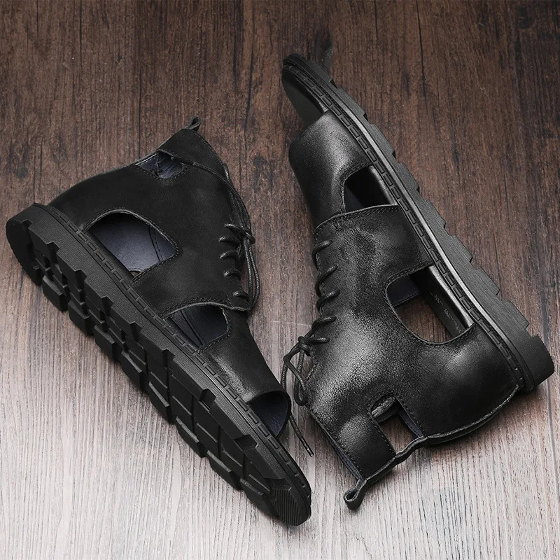 

Summer Hight-top Genuine Leather MEN'S Sandals Fashion England Cowhide Sandals Men's Versatile Rome Sandals Casual Beach MEN'S S