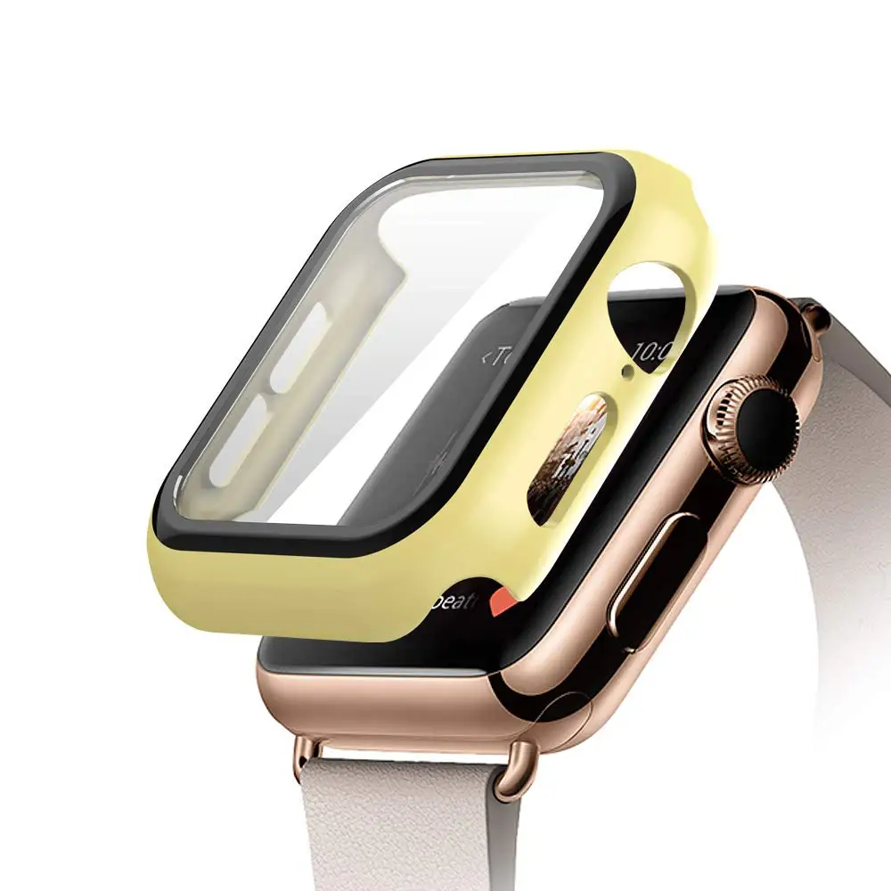 Закаленное чехол+ стекло для apple watch 5 4 44 мм 40 мм iWatch 3 2 1 42 мм 38 мм защита экрана+ чехол бампер аксессуары для apple watch - Цвет: yellow