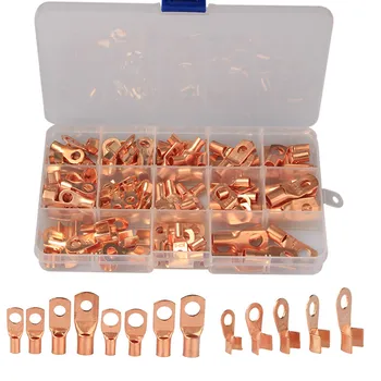 

130PCS SC Copper Ring Lug Terminals & OT Wire Terminals Crimped/Soldered Connectors Assortment Kit