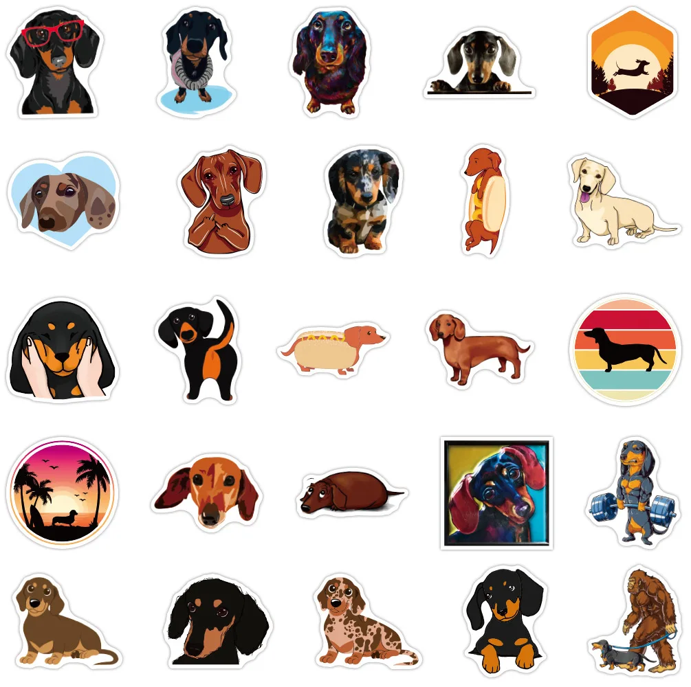 50pcs/set Cute Dachshund Dog Small Waterproof Wall Stickers for Bike Laptop Notebook Guitar