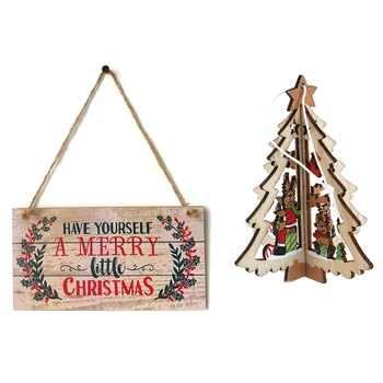 

1Pcs Xmas Tree Pendants Hanging Wooden Decoration & 1 Set Christmas Hanging Sign"Have Yourself a Merry Little"