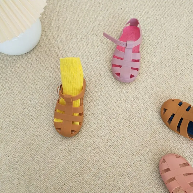Cute Flat Girls Princess Jelly Shoes Summer New Korean Children's Super Soft School Hollow Sandy Beach Sandal 2-6 Years Old 2