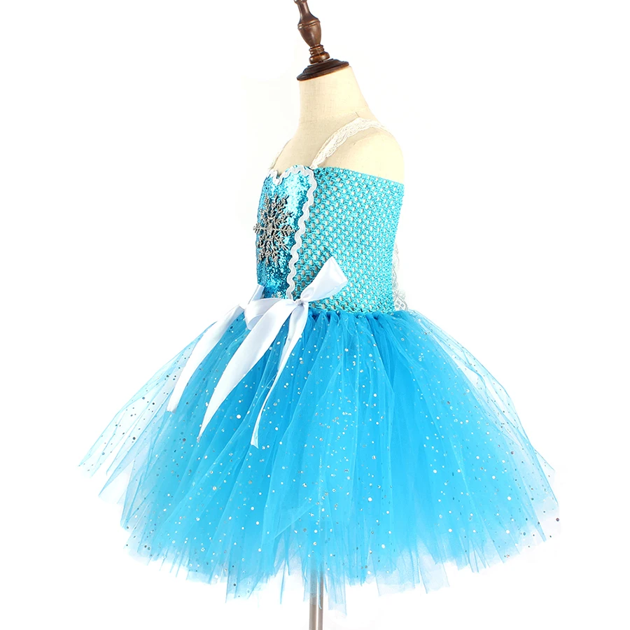 Snow Ice Princess Queen Girls Tutu Dress Glittery Sparkle Handmade Kids Halloween Party Birthday Fancy Dresses Elsa Clothes (13)