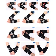 Милые Мультяшные животные узор череп зимние заклепки перчатки женские теплые вязаные бриллианты блестки Прохладный без пальцев танцевальные перчатки