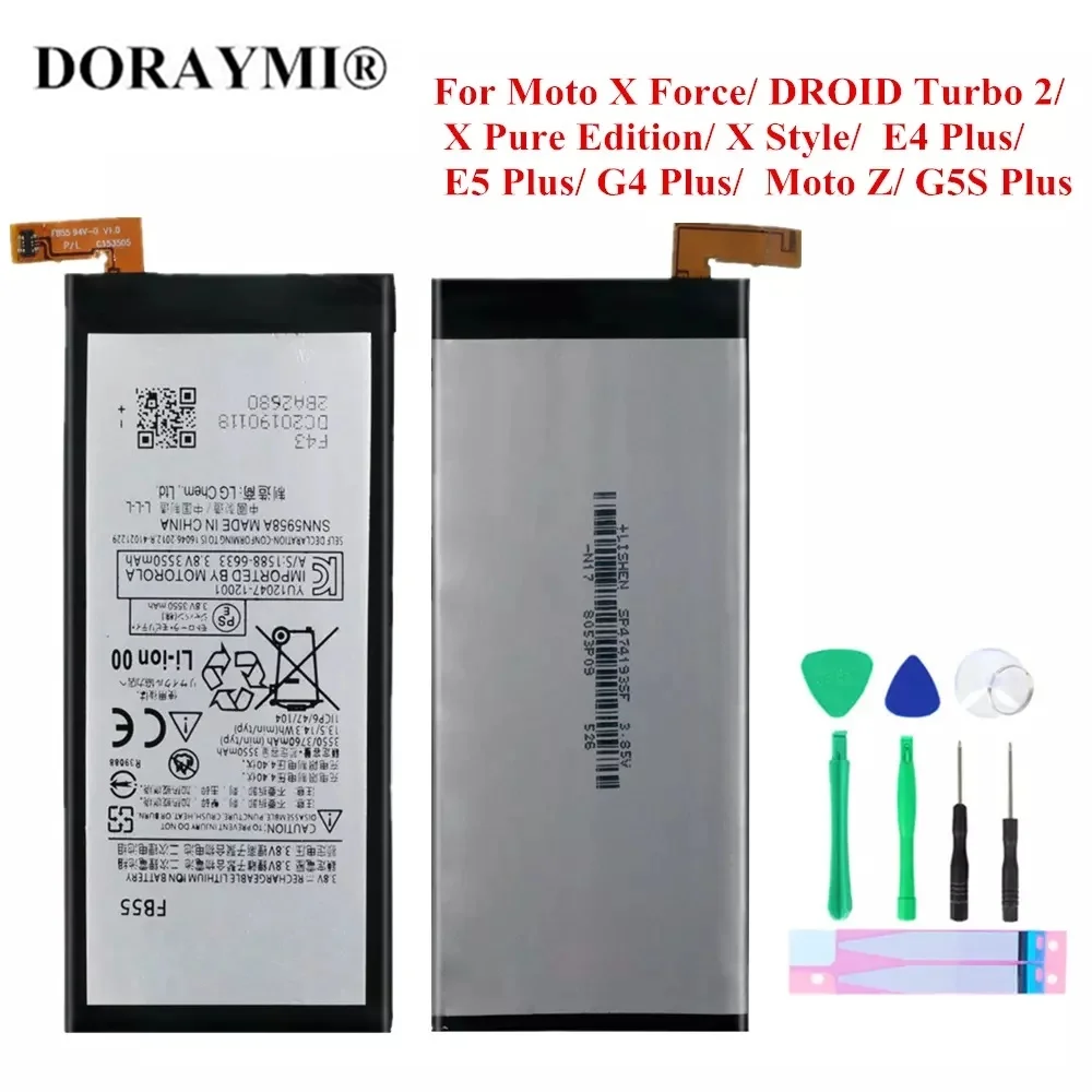 Batteria Doraymi Per Motorola Moto X Force Pure Edition Style Z Droid Turbo 2 E4 G4 G5S Plus G G2 Fx30 Fb55 He50 Ga40 Gv40 Hg30