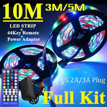

3/5/10M 600 LED RGB 3528 SMD Strip Light String Tape Non-waterproof 12V + 44 Key IR Remote Control + Power Plug for Home Decor