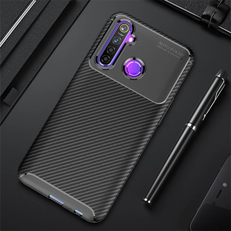 Чехол для Realme 5 Pro роскошный чехол из волокнистой кожи деловой ТПУ и силикона