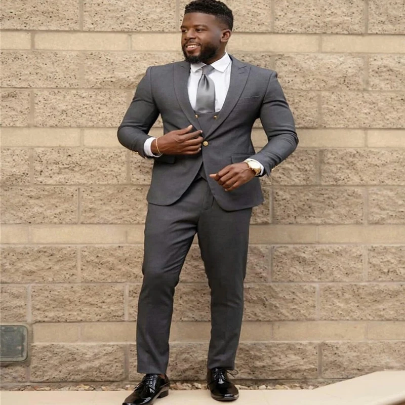 Классические темно-серые мужские костюмы из 3 предметов облегающие Свадебные