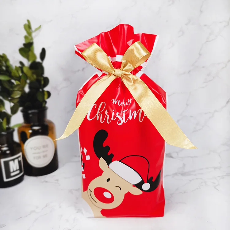10PCSNew Year Christmas Bag Christmas Gift Bag Candy Cookies Plastic Bag for Packaging Food Gift Drawstring Drawstring Pocket - Color: Christmas bag-18