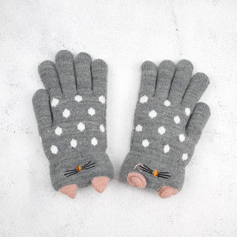Детские перчатки для детей от 4 до 7 лет зимние теплые вязаные перчатки для маленьких девочек и мальчиков теплые зимние Бархатные перчатки для мальчиков - Цвет: Gray