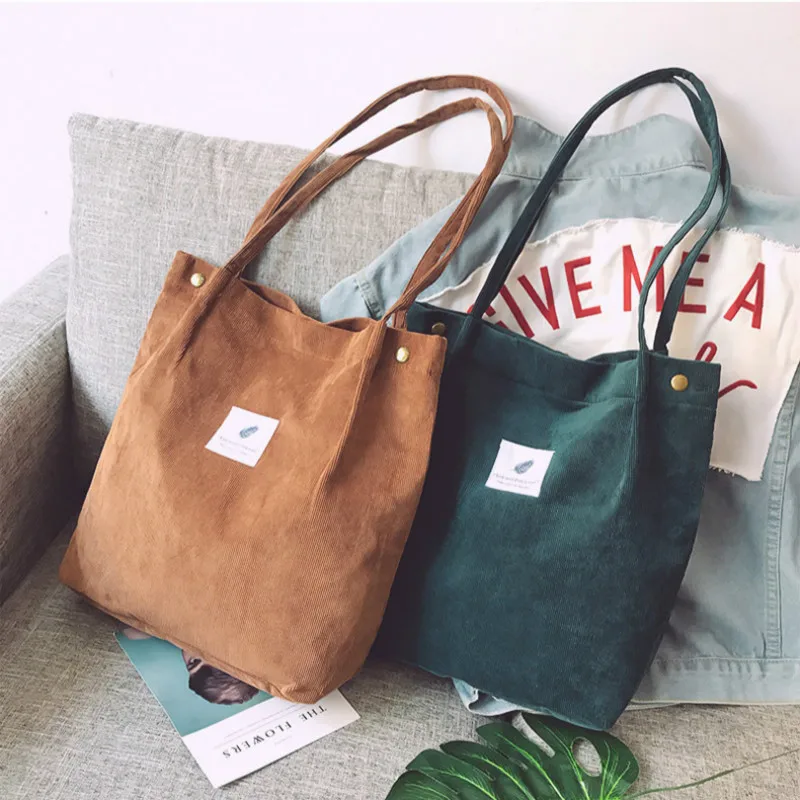 Bags for Women 2020 Corduroy Shoulder Bag Reusable Shopping Casual Tote Female Handbag A Certain Number of Dropshipping | Багаж и сумки