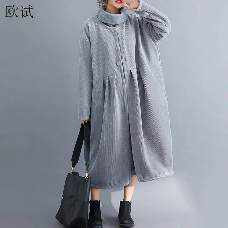 

Plus Size Corduroy Long Winter Jacket Coat Women Turtleneck Jackets Coats Womens Clothes Overcoats with Velvet 2020