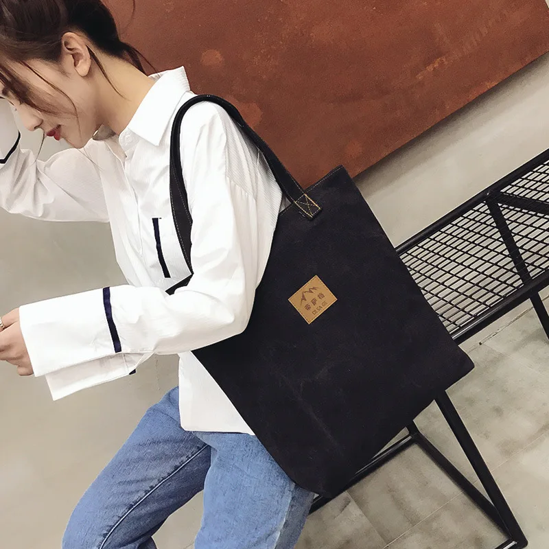 

New Simple Leisure Waterwash Thickened Canvas Women's Bag Korean Version Large Capacity Shopping Bag Retro Lady's List