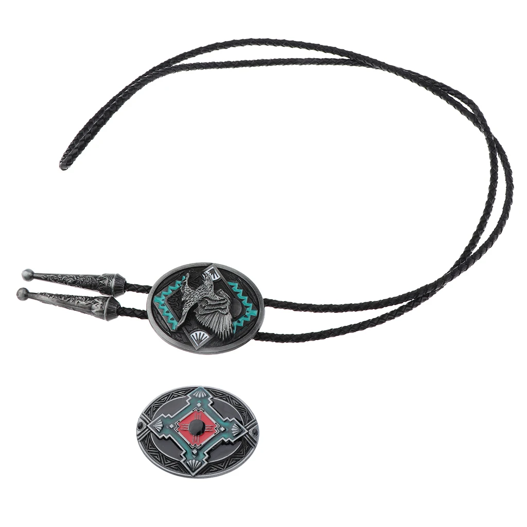 Necklace Pendant Unisex Leather Rope With 3D Sculpture Eagle Artificial Western Cowboy Bolo Tie Rodeo Dance Tie Adjustable