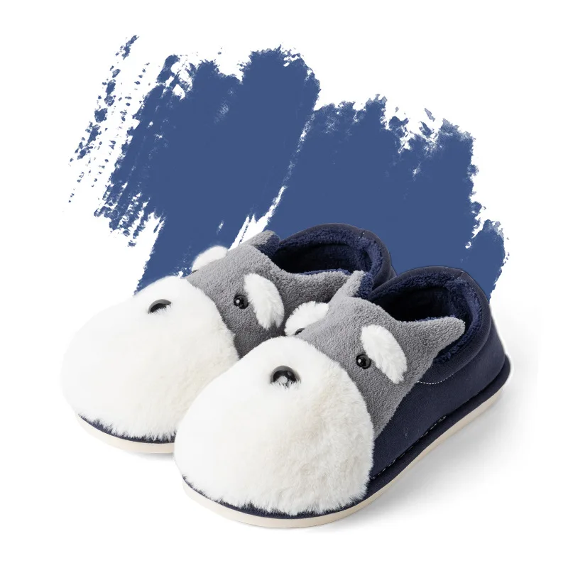 

Winter Warm Man & Women Home Slippers Animal Dog Short Plush Slippers Female Non-slip Soft Cotton Indoor Shoes Lovers Slippers