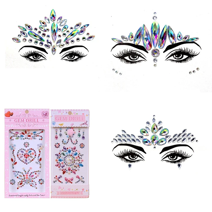 4  Mobile Phone Case Decor Crystal Stickers Face Jewelry Stickers Women Fashion Jewelry Beauty Makeup Masquerade Party Diy Sticker