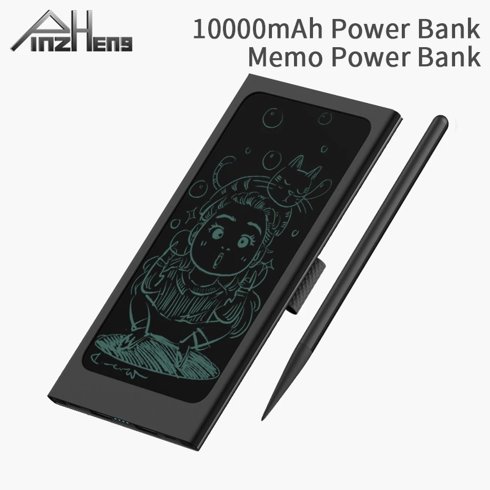 slim power bank PINZHENG 10000mAh Memo Power Bank For iPhone Xiaomi Power Bank Portable Charger Battery Type C Powerbank Poverbank Display magnetic wireless power bank