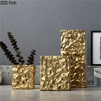

Nordic Creative Gold Pleated Ceramic Vase Desktop Dried Flower Flower Arrangement Sample Room Living Room Decoration Ornaments