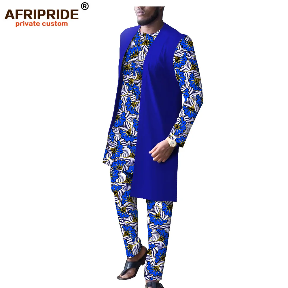 Great Value Dashiki Men African Clothing Long Jackets Print Shirts and Pants Set Casual Tracksuit Wax Attire Bazin Riche AFRIPRIDE A1916009B