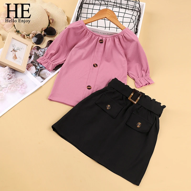 He 女の子のための服のセット 夏のファッション 女の子のための蝶ネクタイシャツと黒のスカート 4 12歳 22 Girl Clothes Set Fashion Kids Clotheskids Clothes Aliexpress