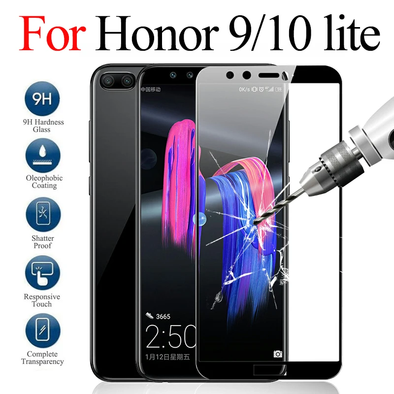 

Protective glass on for Huawei Honor 9 10 lite light tempered glas honer honnor honor9 honor10 9lite 10lite Full cover film 9h