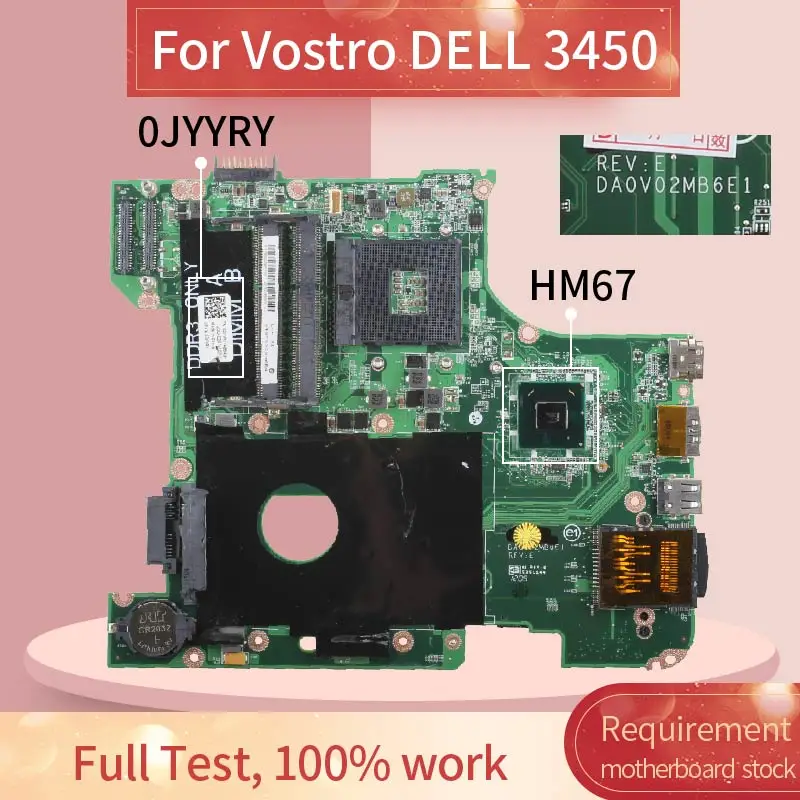 Placa-mãe do Portátil para Vostro Cn-0jyyry Jyyry Dell Notebook Mainboard Da0v02mb6e1 Hm67 0 3450 - Imagem 2