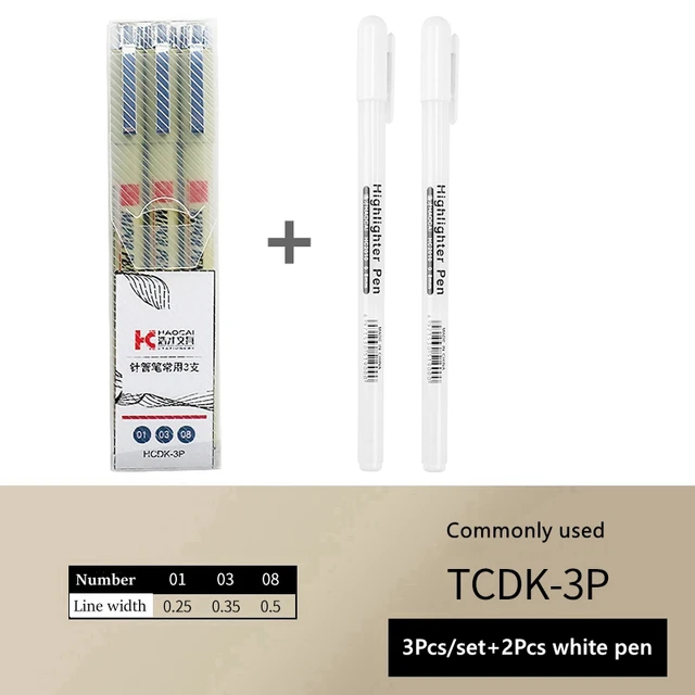 Pigment Liner Micron Ink Art Marker Pen Calligraphy Brush Pens Black Fineliner Sketching Manga Drawing Hand Lettering White Pen 5Pcs set B-2