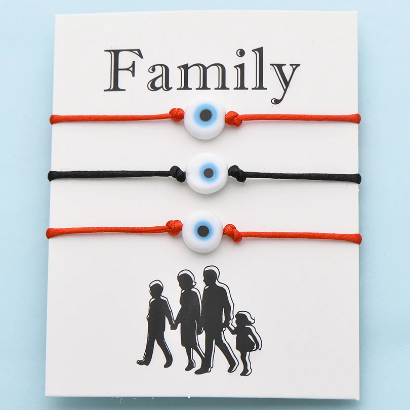 

IYOE 3pcs/Set Wish Card Family White Acrylic Eye Charm Bracelets For Women Men Kids Handmade Red Thread Bracelet Family Jewelry