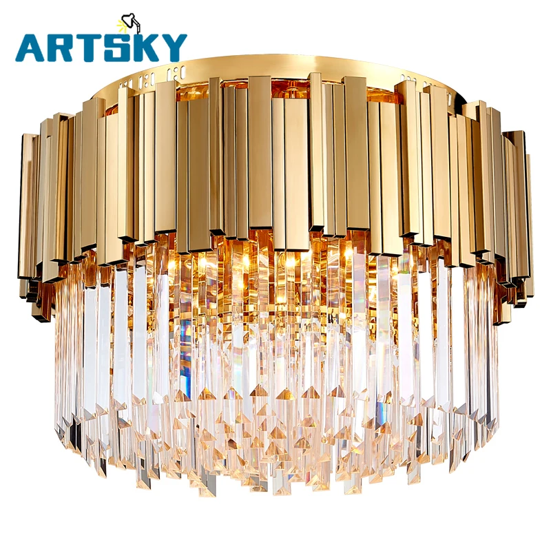 Роскошный современный круглый светодиодный светильник с кристаллами для