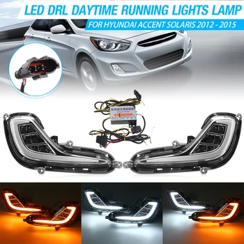 

Pair Car LED For Hyundai Accent Solaris 2012 2013 2014 2015 Daytime Running Light Turn Signal LED DRL Front Bumper Fog Lamp