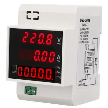 

D52-2048 DIN-Rail Digital Voltmeter Ammeter AC 80-300V 200-450V Voltage Current Power Meter Tester Power Factor Analyzer