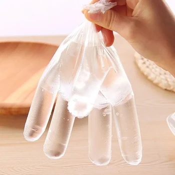 

100pcs Transparent PE Disposable Gloves One-off BBQ Cooking For Household Bathroom Sanitary Gloves Cooking Clean Plastic Gloves