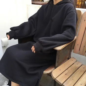 

2019 Fall Winter Women Thicker Plus Velvet Hoodies Casual Solid Plus Size Long Hoodies Harajuku Pullover Hooded Sweatshirt