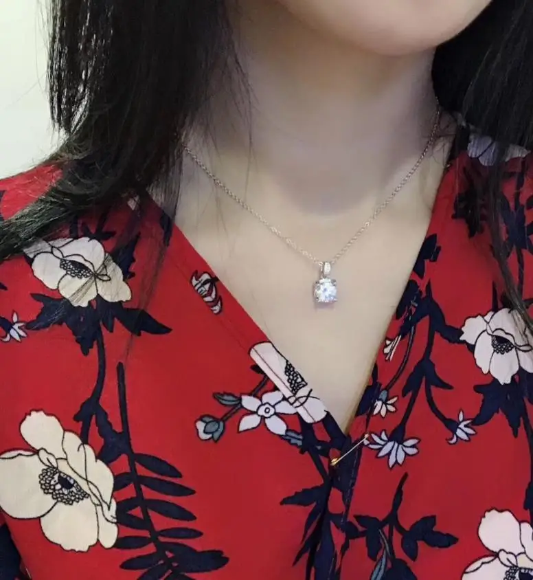 925 Sterling Silver Single drill Necklace elegant crystal gem stone pendant wedding Christmas jewelry geometric square necklace
