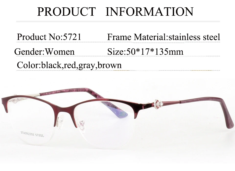 Полуоправа, женские оптические металлические очки, нержавеющая сталь, полуоправа, очки по рецепту, близорукость, Пресбиопия, оправа для очков
