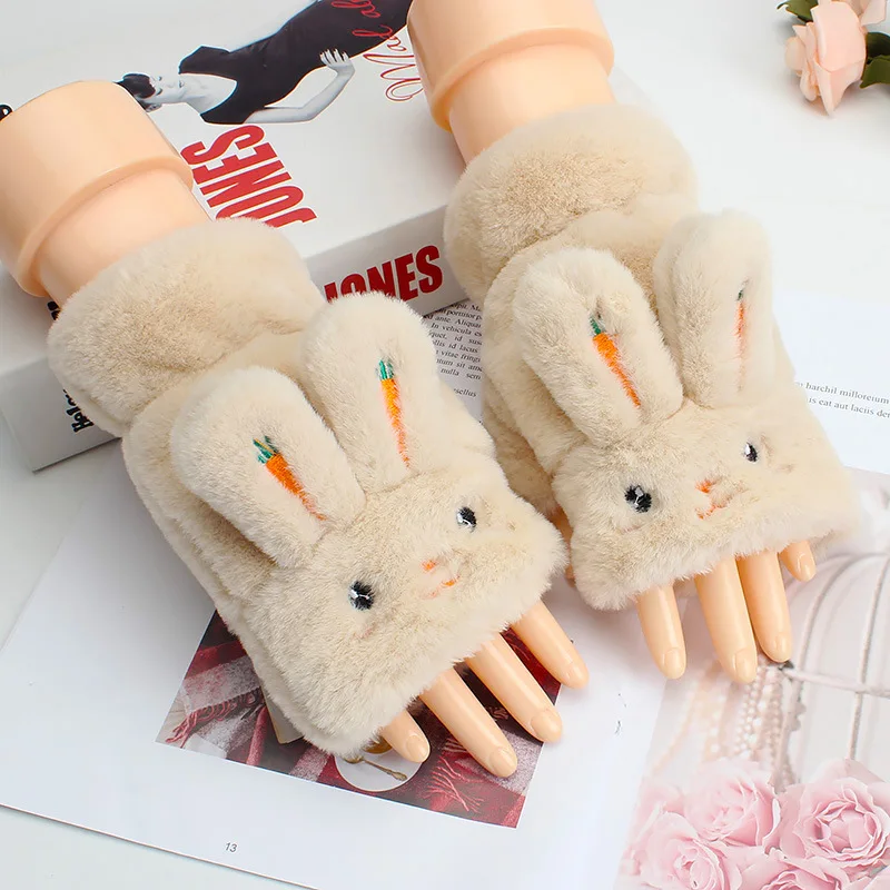 Rabbit Khaki Модные перчатки, детские варежки, держатель для мелочей для девочек, утепленные Лоскутные теплые зимние перчатки - Цвет: Rabbit Khaki