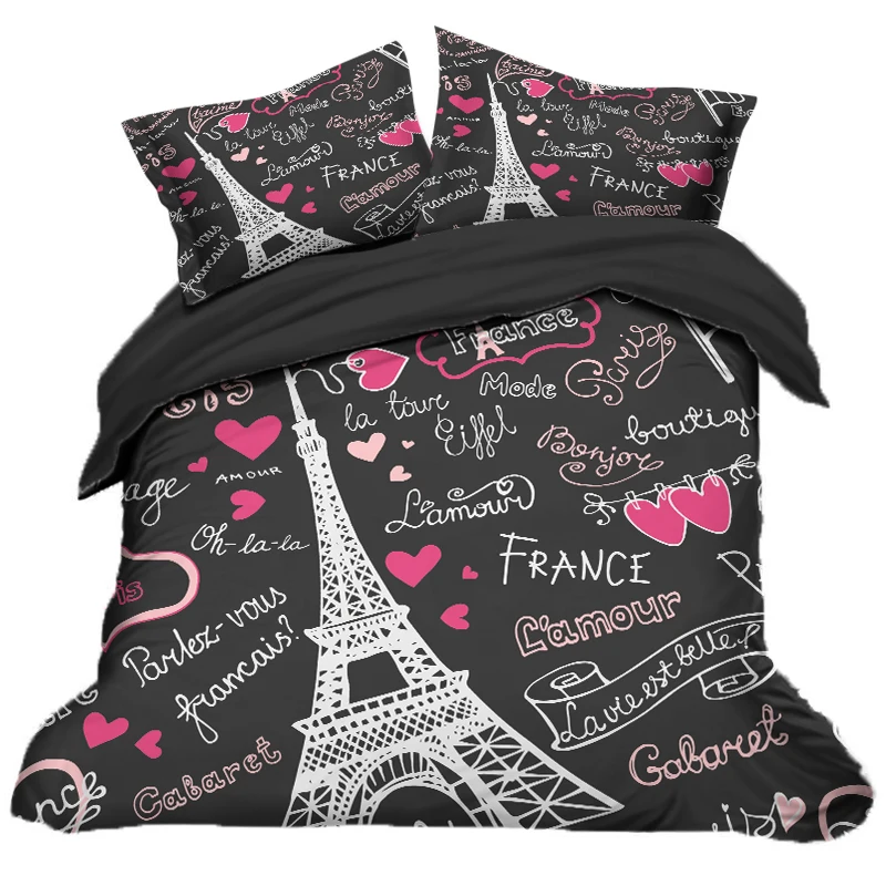 Romantic Paris The Eiffel Tower Printed Bedding Set Queen Size