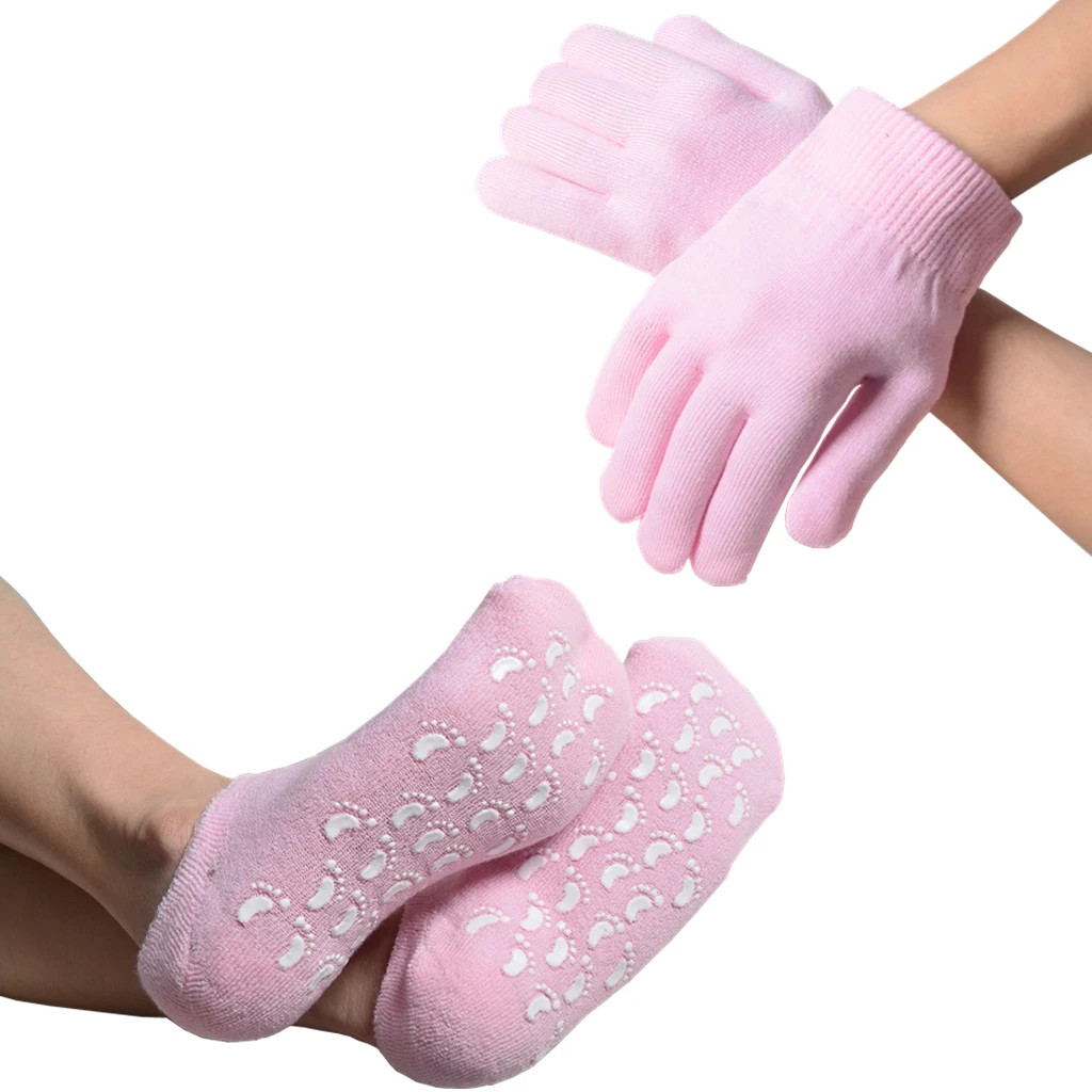 Anti-Slip Moisturizing Treatment SPA Gel Socks and Gloves Set Hands Foot Cracked Skin Care 